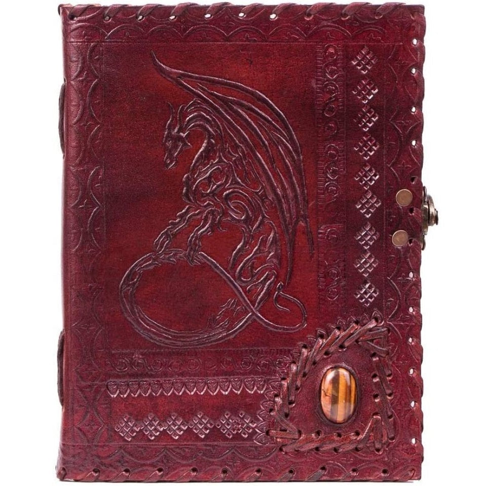 Embossed Leather Dragon With Stone Journal