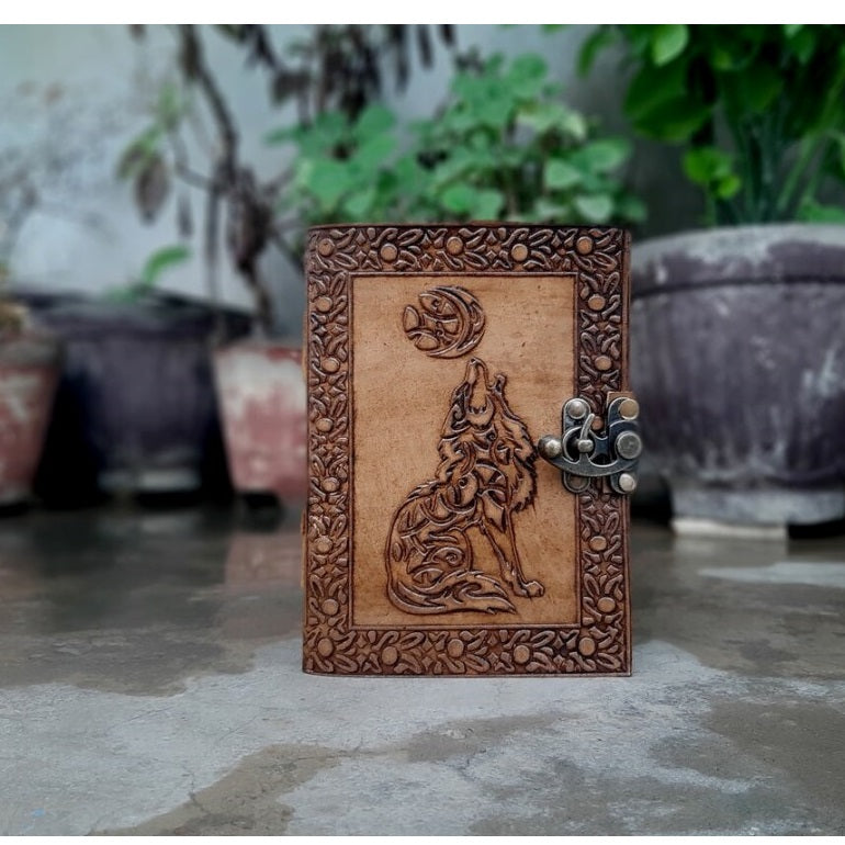 Handmade Leather Wolf Embossed Journal