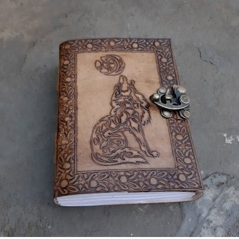 Handmade Leather Wolf Embossed Journal