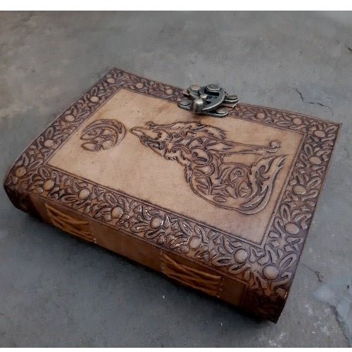 Handmade Leather Wolf Embossed Journal