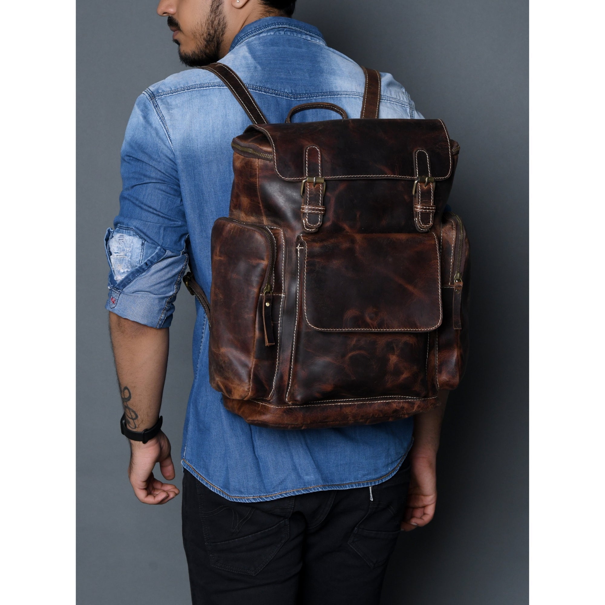 Rucksack Brown Leather Backpack